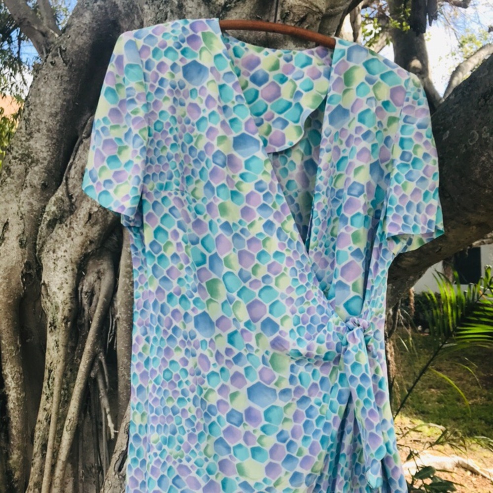 Vintage Retro 80’s Patterned Wrap Waist Dress - Picture 2 of 6